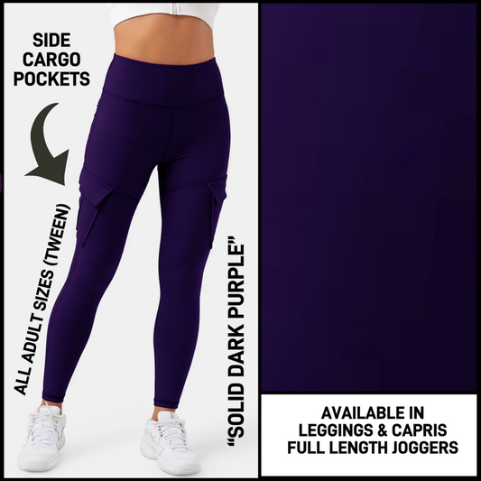 CP3B - Solid Dark Purple Capris/Leggings/Unisex Joggers with Cargo Pockets - Preorder Closing 5/31 ETA: Early July