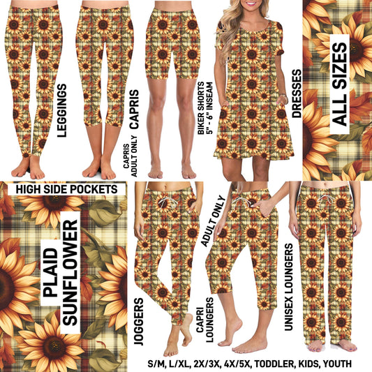 TG25 - Plaid Sunflower Short Sleeve Pocket Dress - Preorder ETA: Late Oct