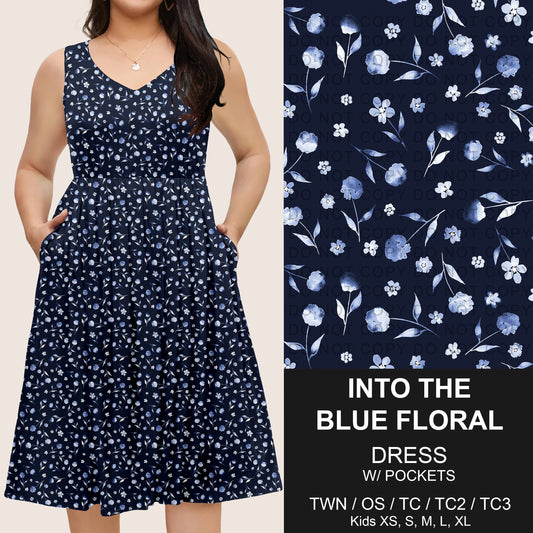 B275 - Preorder Into the Blue Floral Sleeveless Pocket Dress (Closes 2/25. ETA: early May)