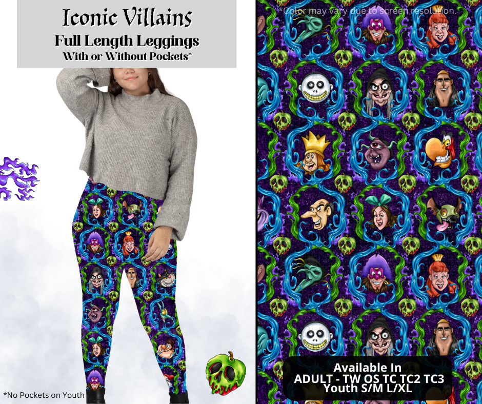 Preorder! Closes 3/28. ETA June. Iconic Villains Full Length Leggings w/wo Pockets