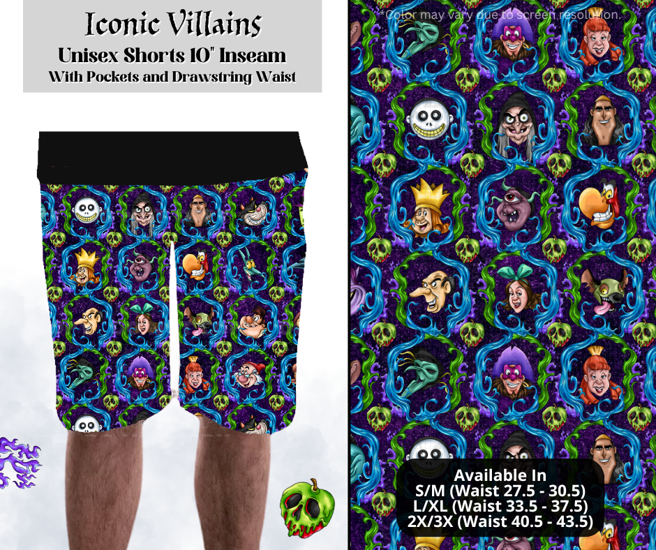 Preorder! Closes 3/28. ETA June. Iconic Villains Unisex Shorts