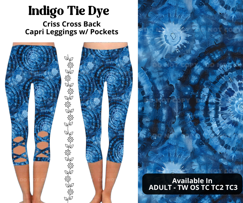 Preorder! Closes 3/27. ETA June. Indigo Tie Dye Criss Cross Capri w/ Pockets