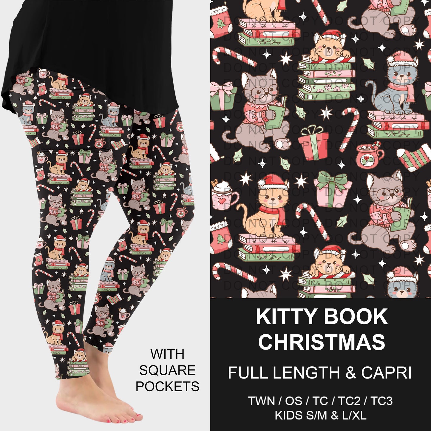 B311 - Preorder Kitty Book Christmas Leggings w/ Pockets (Closes 9/06. ETA: mid Nov.)