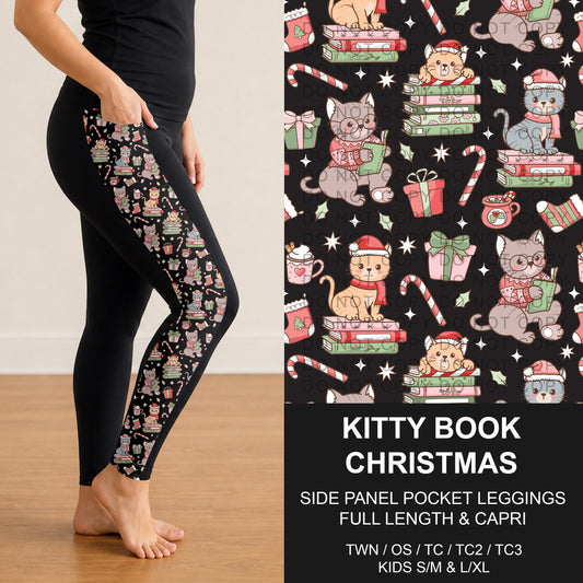 B311 - Preorder Kitty Book Christmas Side Panel Pocket Leggings (Closes 9/06. ETA: mid Nov.)