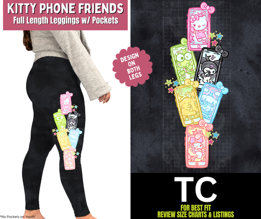 Kitty Phone Friends Watercolor Fleece Leggings w/ Side Leg Designs