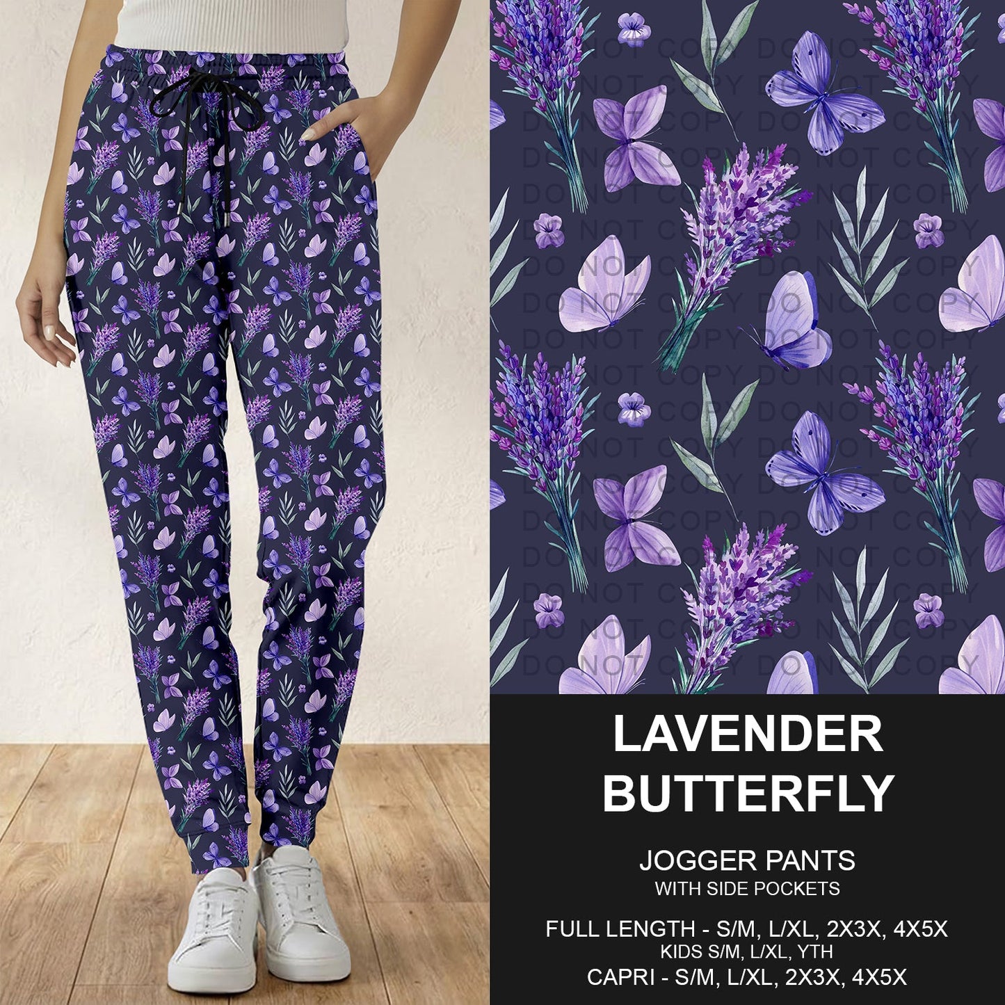 B293 - Preorder Lavender Butterfly Joggers (Closes 5/31. ETA: early Aug.)