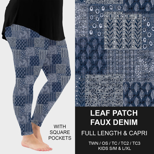 B256 - Preorder Leaf Patch Faux Denim Leggings w/ Pockets (Closes 10/19. ETA: late Dec.)