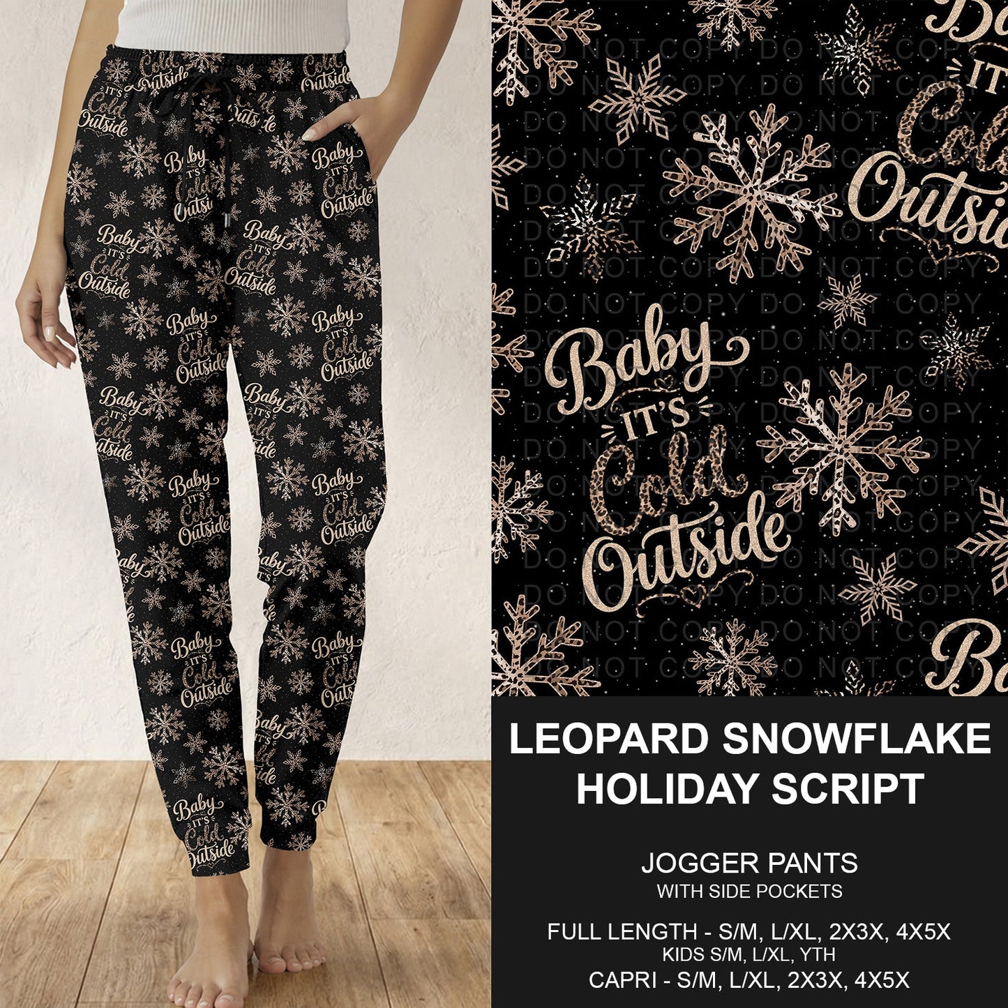 B311 - Preorder Leopard Snowflake Holiday Script Joggers (Closes 9/06. ETA: mid Nov.)
