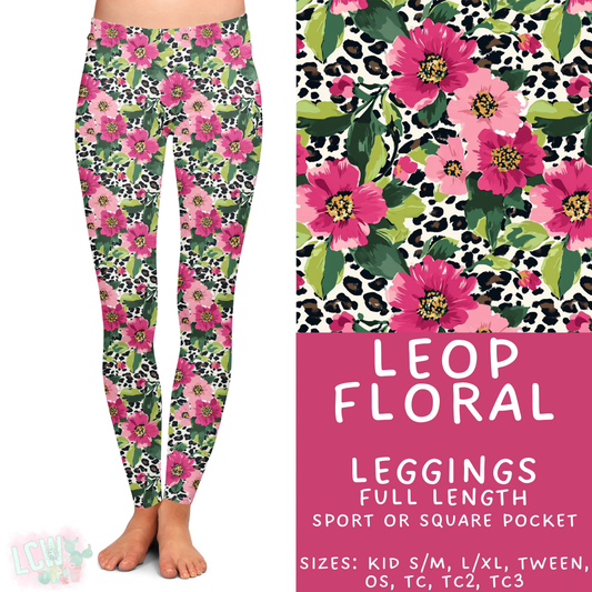 Ready to Ship - Leop Floral Full Length Leggings - Square Pocket TC2