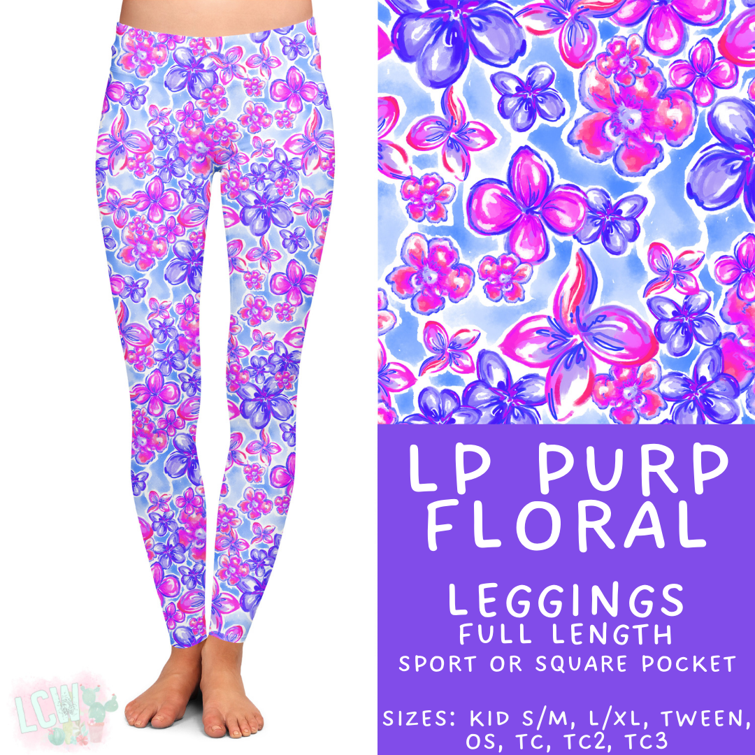 Ready to Ship - LP Purp Floral Full Length Leggings - Sport Pocket OS