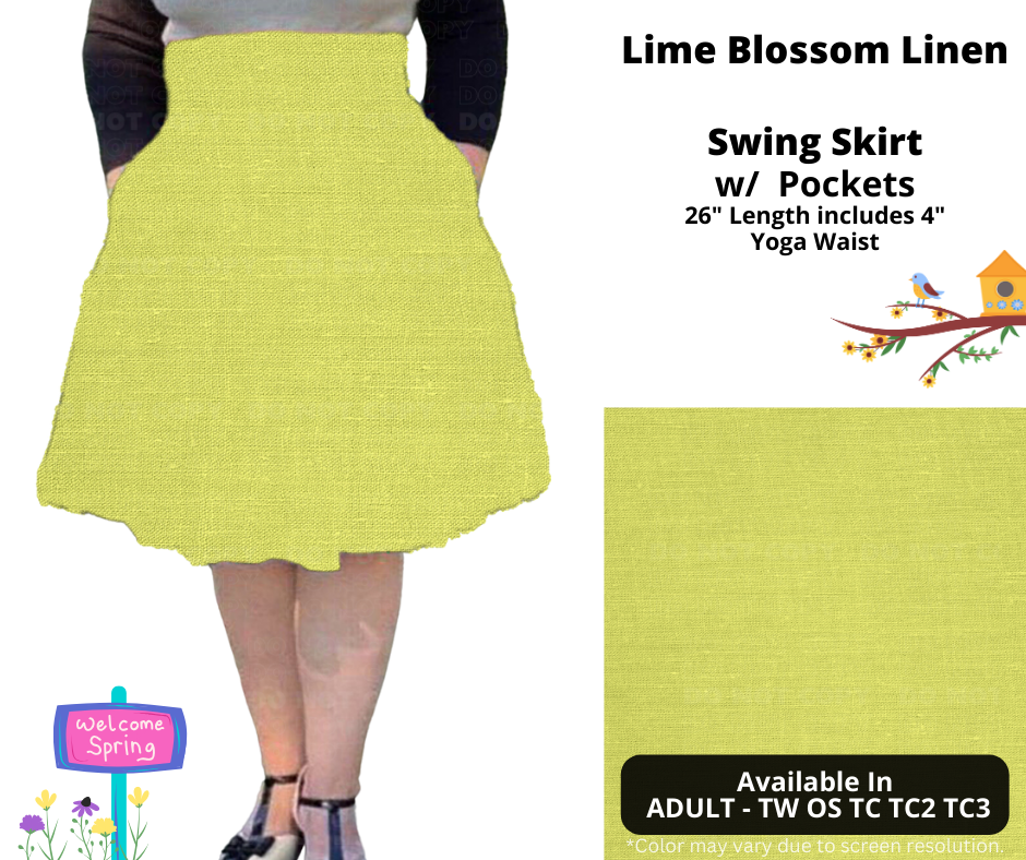 Preorder! Closes 1/15. ETA April. Lime Blossom Linen Swing Skirt