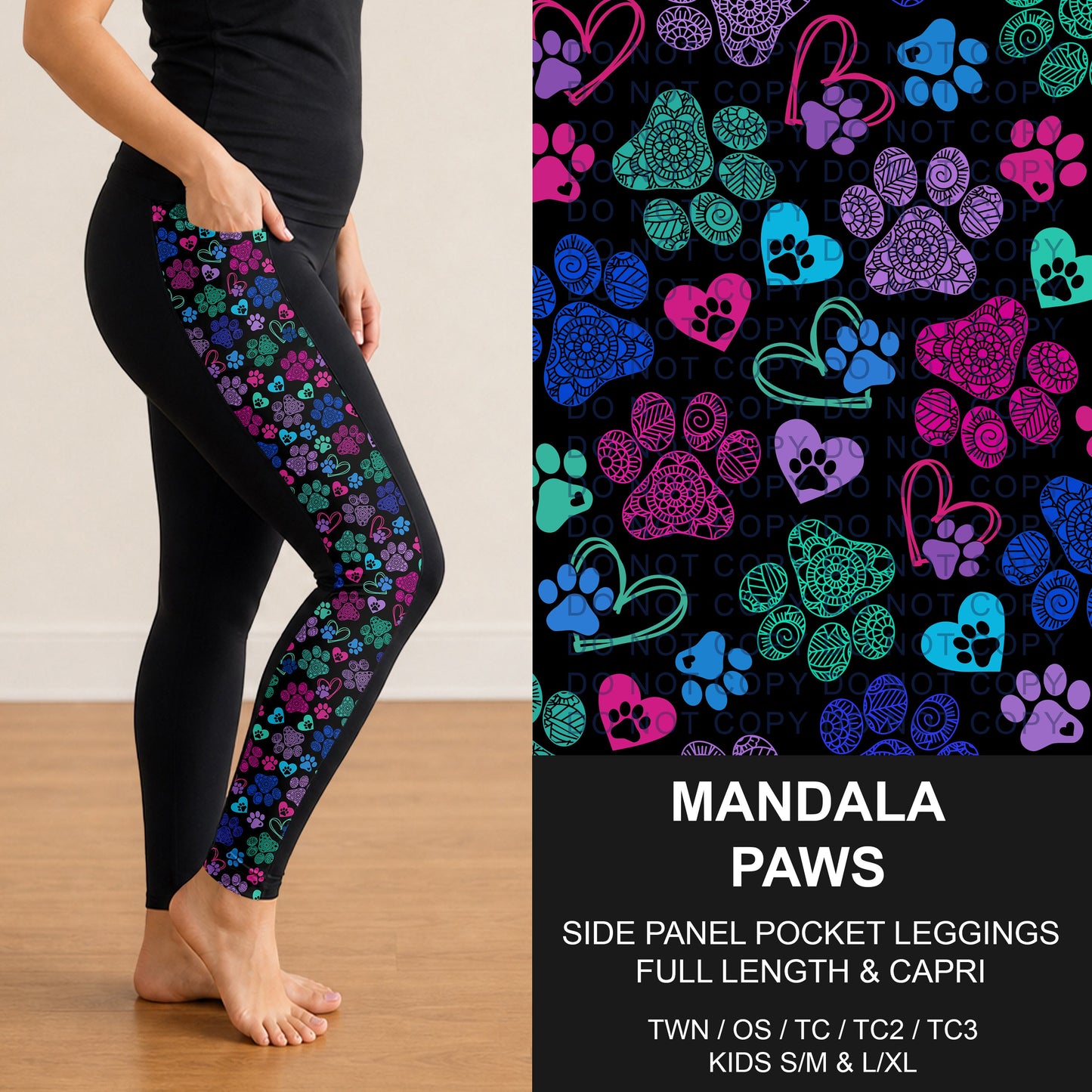 B300 - Preorder Mandala Paws Side Panel Pocket Leggings (Closes 7/15. ETA: mid Sept.)