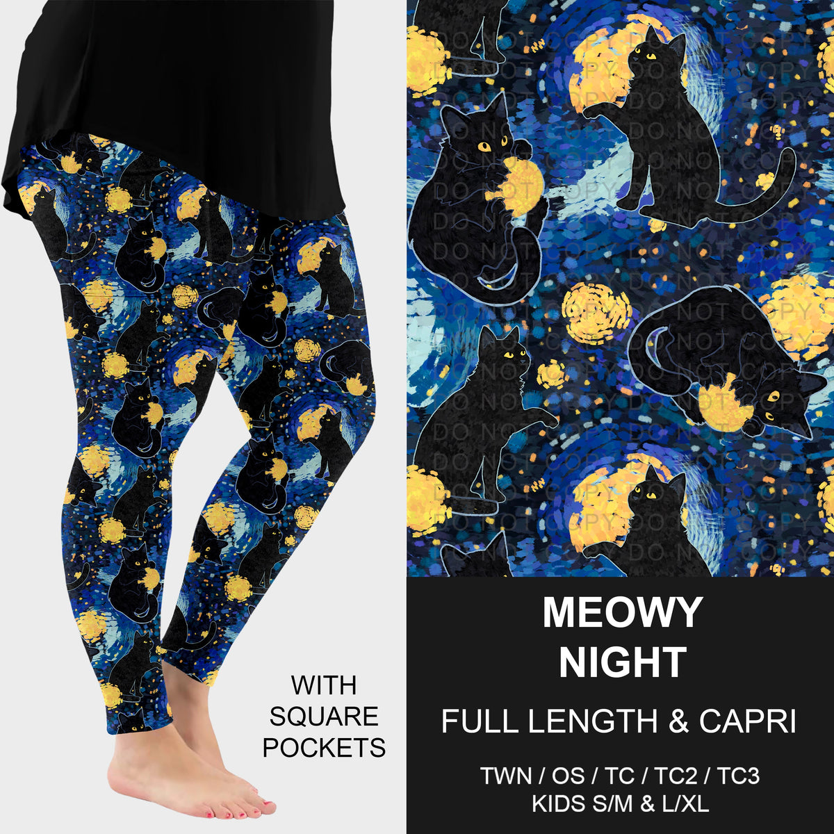 B319 - Preorder Meowy Night Leggings w/ Pockets (Closes 11/01. ETA: early Jan.)