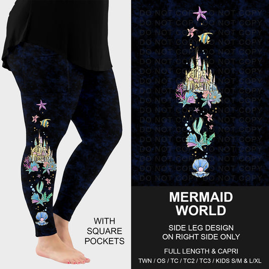 B287 - Preorder Mermaid World Side Design Leggings w/ Pockets (Closes 4/26. ETA: late June)