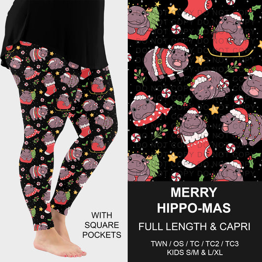 B303 - Preorder Merry Hippo-mas Leggings w/ Pockets (Closes 7/26. ETA: early Oct.)