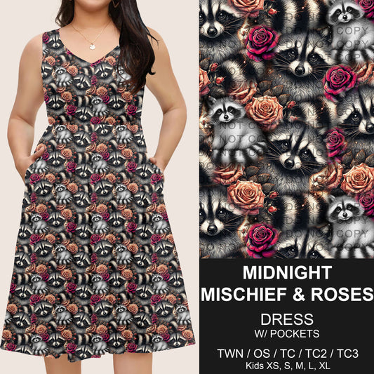 B275 - Preorder Midnight Mischief and Roses Sleeveless Pocket Dress (Closes 2/25. ETA: early May)