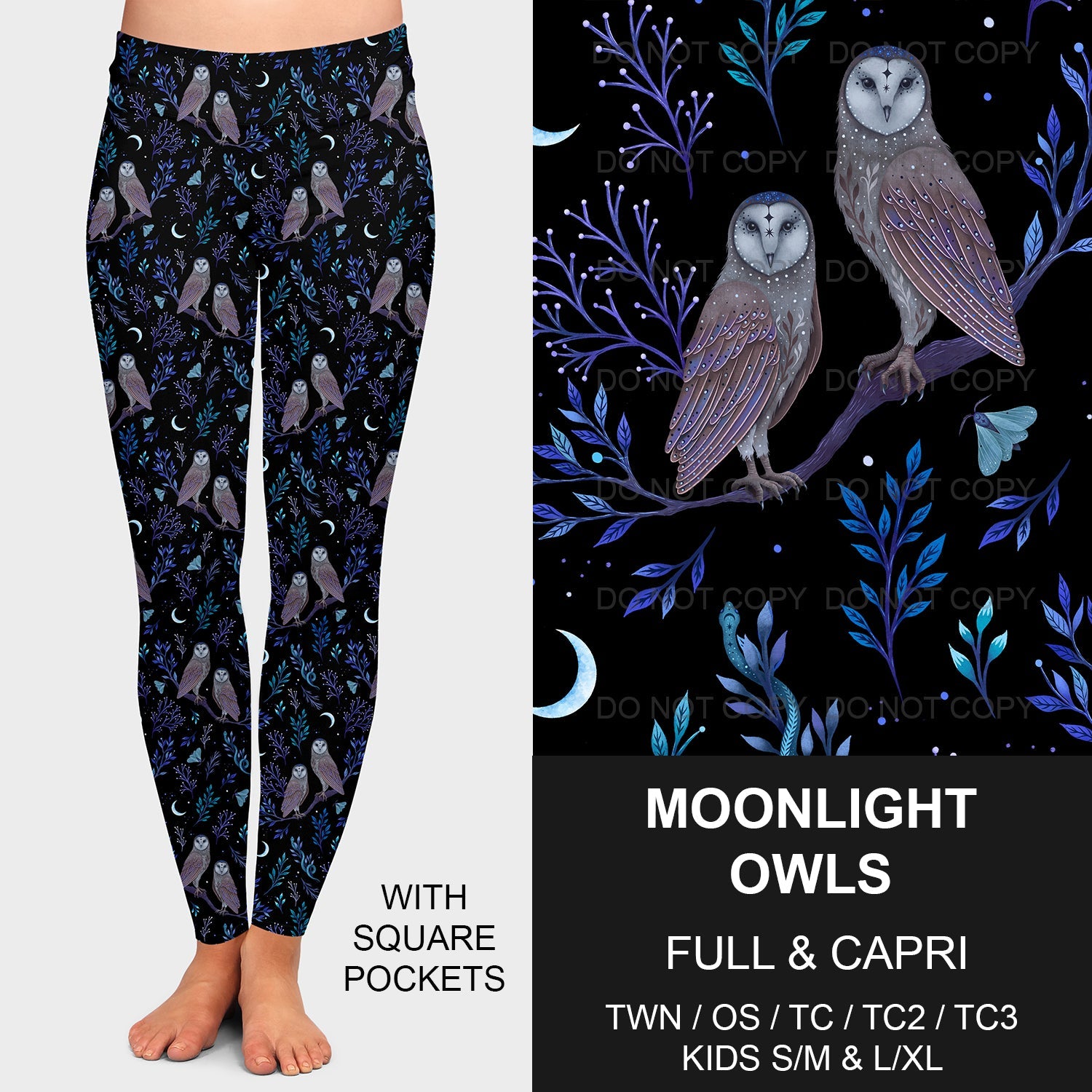 B206 - Preorder Moonlight Owls Leggings w/ Pockets (Closes 1/19. ETA: mid April)