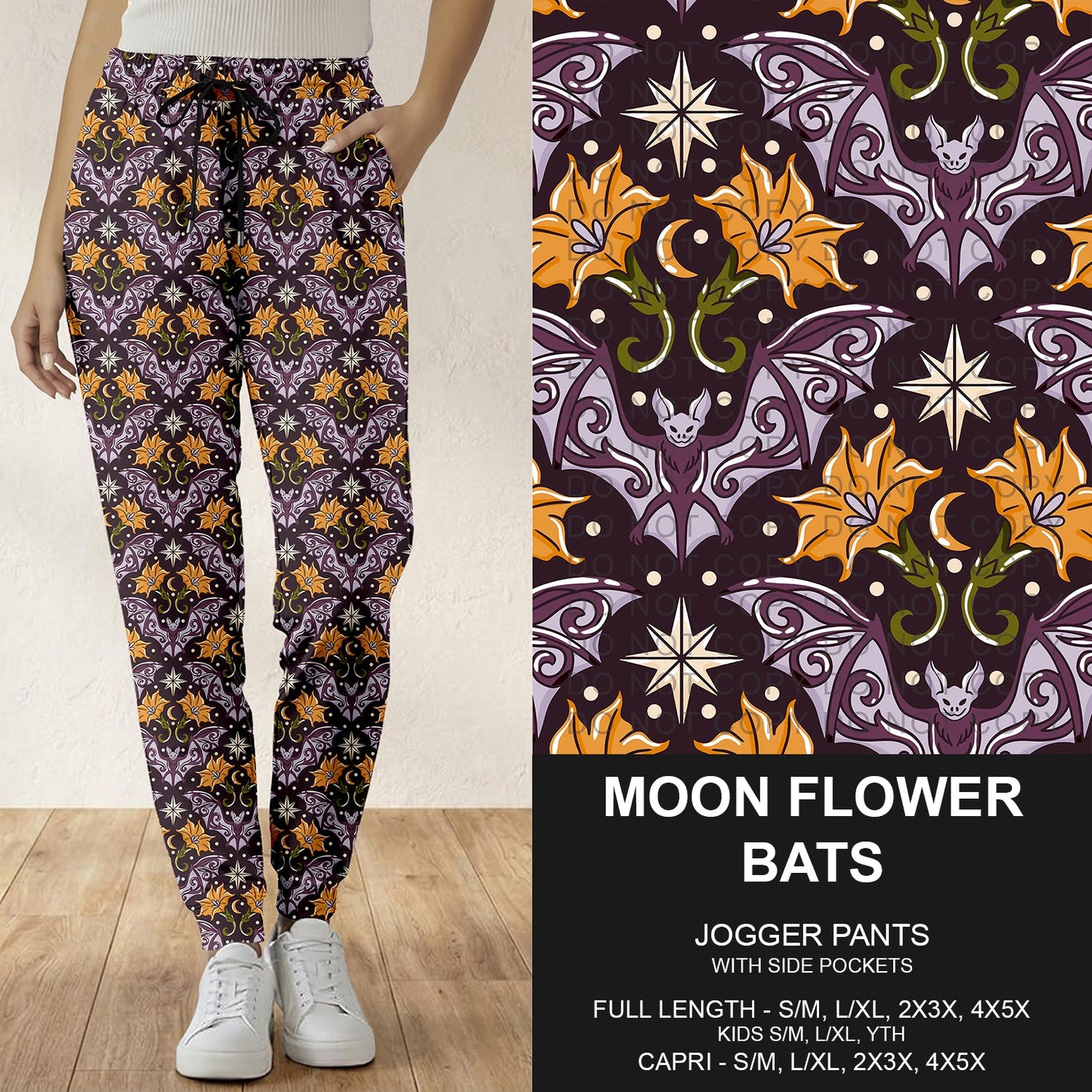 B307 - Preorder Moon Flower Bats Joggers (Closes 8/02. ETA: early Oct.)