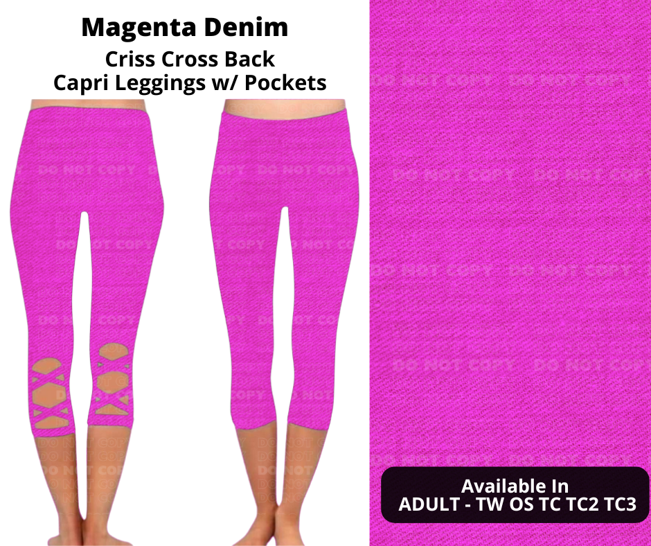 Preorder! Closes 1/29. ETA April. Magenta Denim Criss Cross Capri w/ Pockets