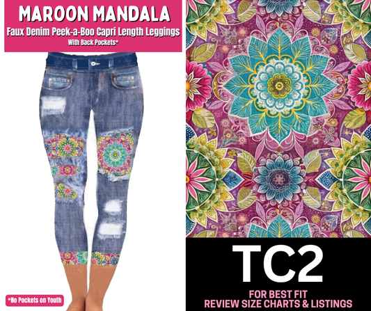 Maroon Mandala Capri Faux Denim Peekaboo