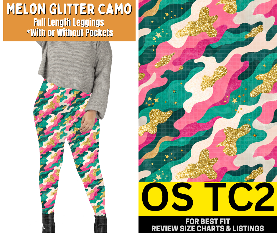 Melon Glitter Camo Full Length Leggings w/ Pockets
