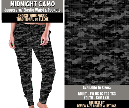 Preorder! Closes 10/28. ETA Jan. Midnight Camo Joggers Choose Fleece or Traditional