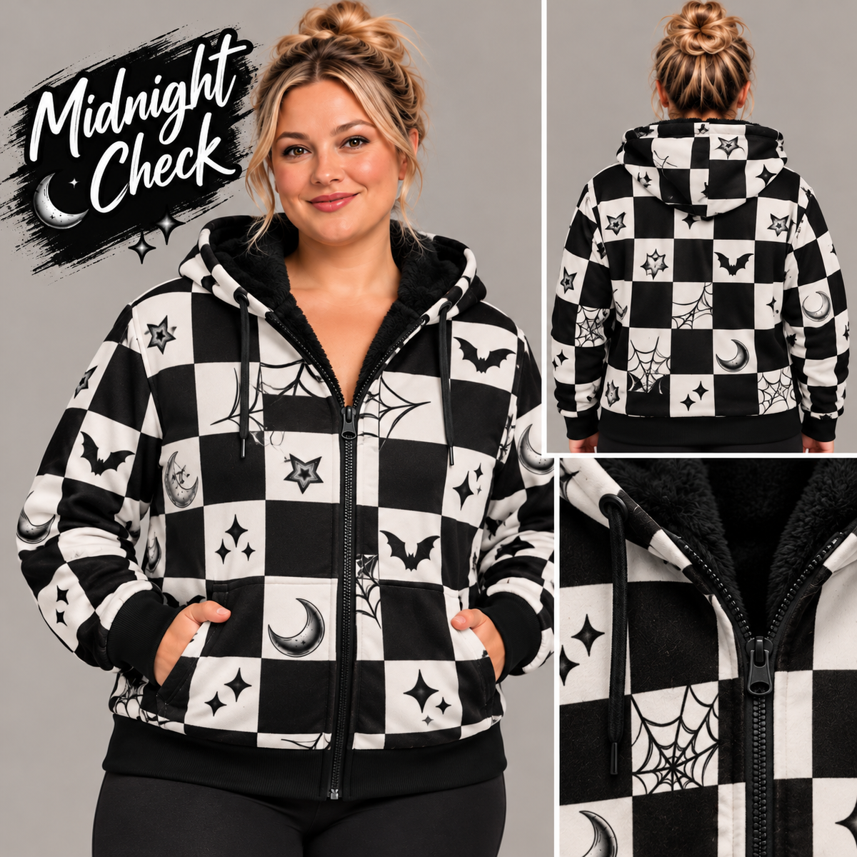 Midnight Check-FLEECE LINED HOODED JACKET-PREORDER CLOSING 11/9