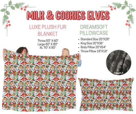 Preorder! Closes 9/3. ETA Dec. Milk & Cookies Elves Luxe Plush Fur Blanket and/or DreamSoft Pillowcase