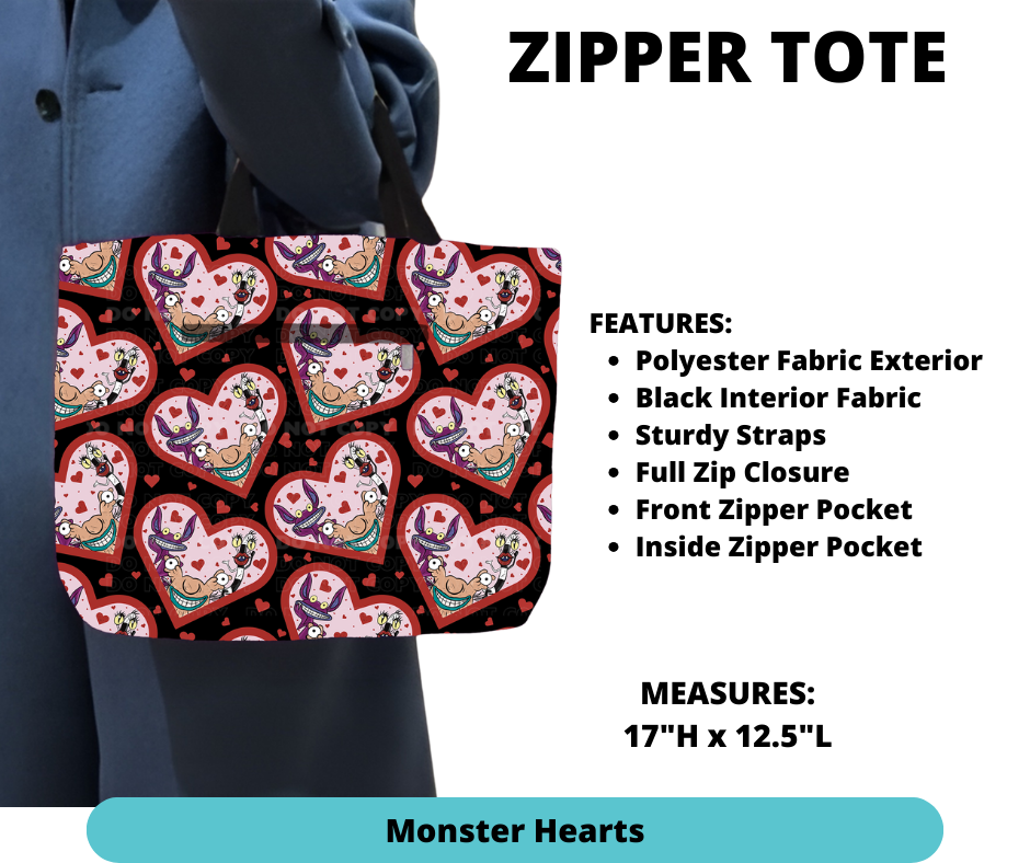 Preorder! Closes 12/4. ETA Feb. Monster Hearts Zipper Tote