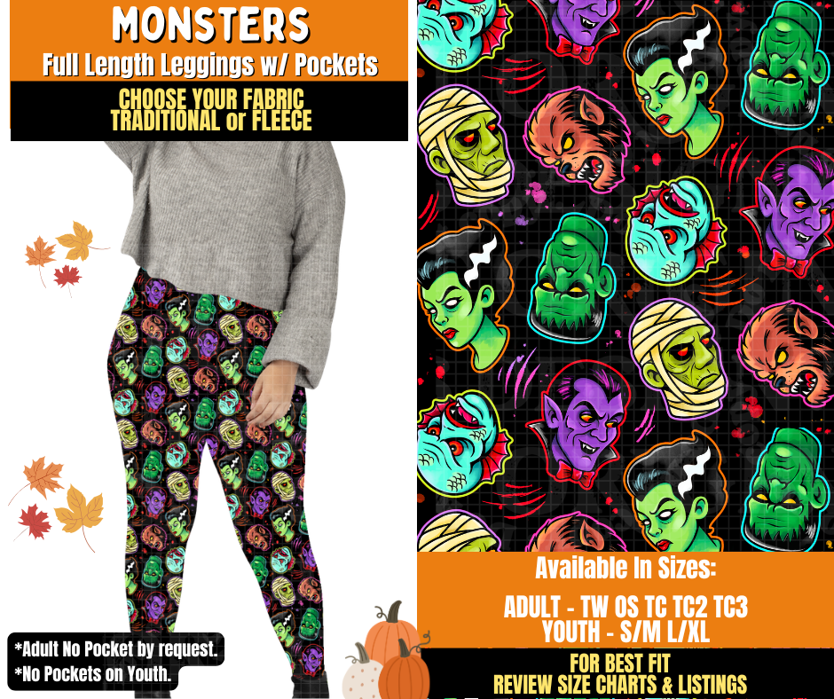 Preorder! Closes 7/16. ETA Oct. Monsters Leggings Choose Fleece or Traditional