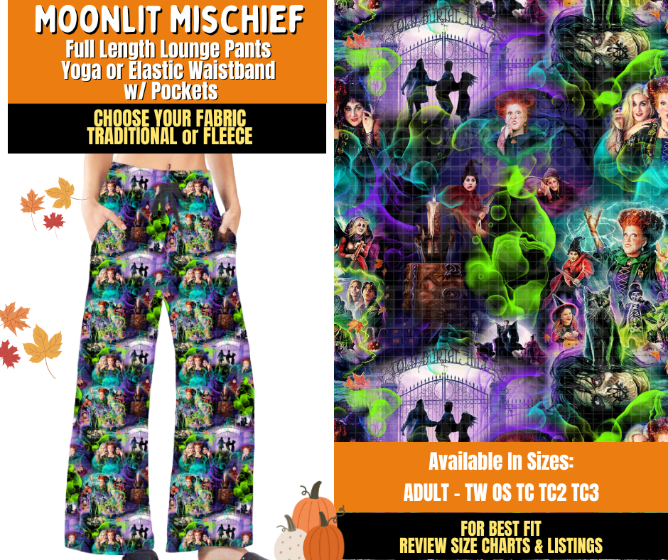 Preorder! Closes 7/16. ETA Oct. Moonlit Mischief Lounge Pants Choose Fleece or Traditional