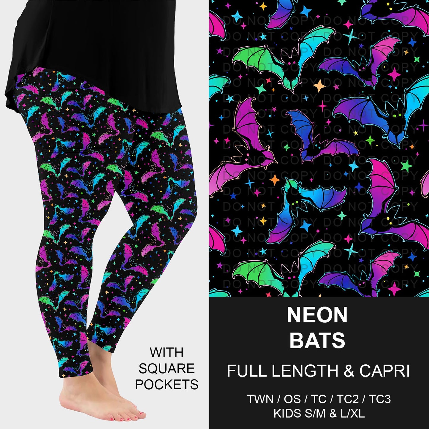 B297 - Preorder Neon Bats Leggings w/ Pockets (Closes 6/28. ETA: early Sept.)