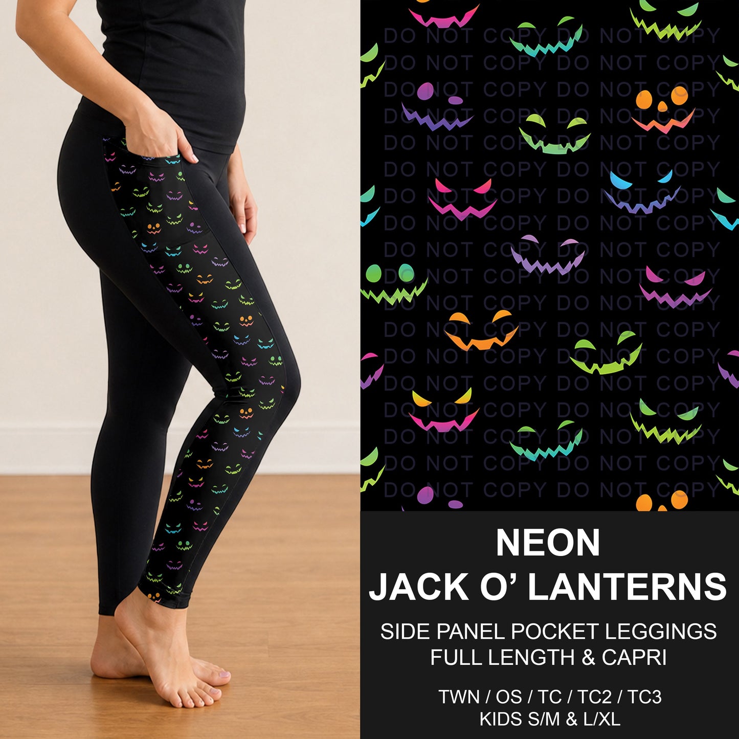 B297 - Preorder Neon Jack-O'-Lanterns Side Panel Pocket Leggings (Closes 6/28. ETA: early Sept.)
