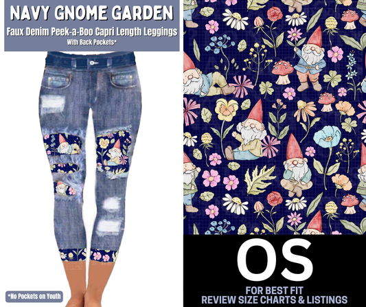 Navy Gnome Garden Capri Faux Denim Peekaboo