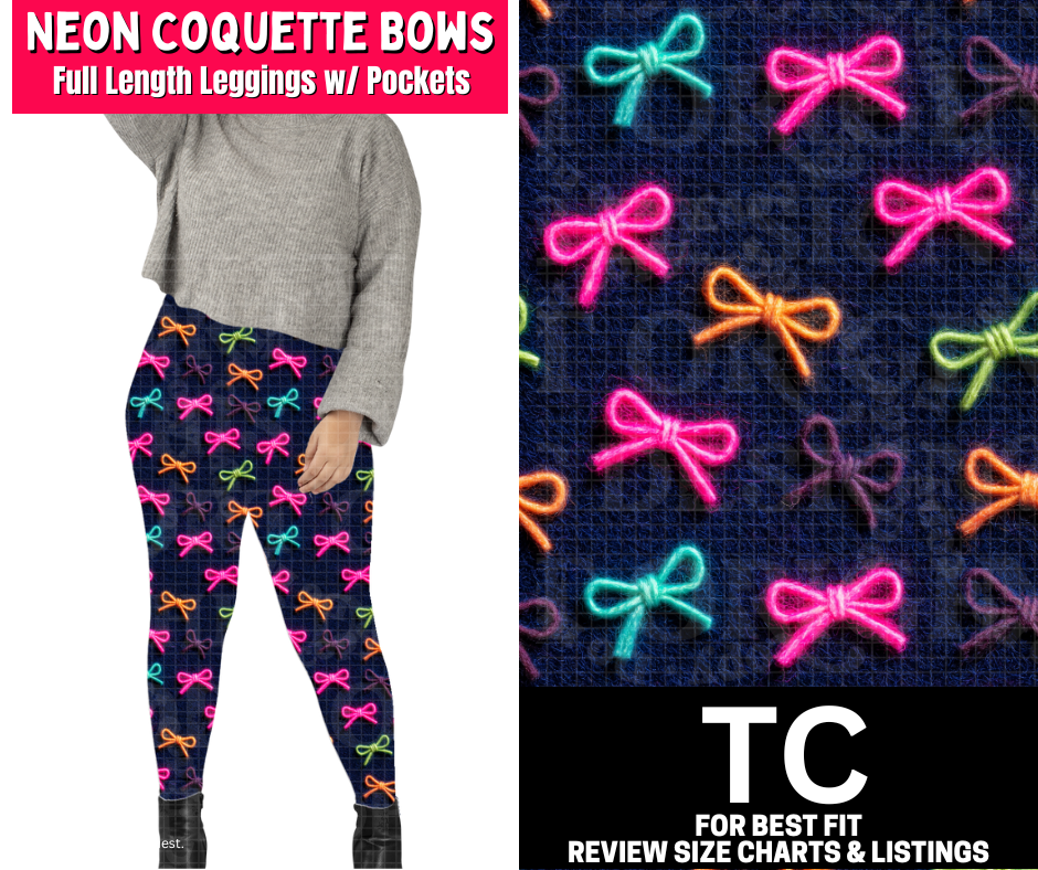 Neon Coquette Bows Full Length Leggings w/ Pockets