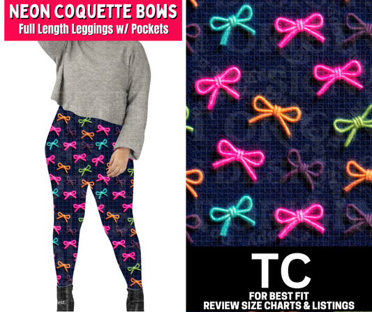 Neon Coquette Bows Full Length Leggings w/ Pockets