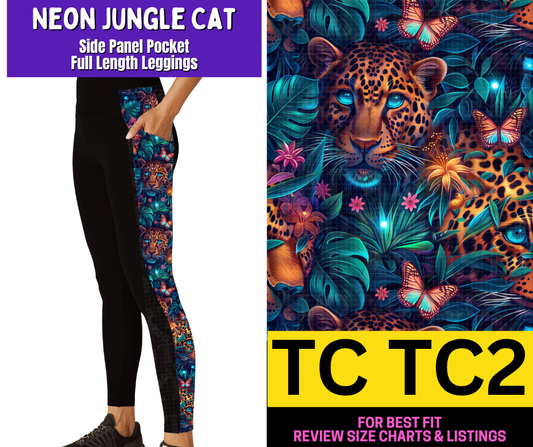 Neon Jungle Cat Side Panel Pocket Full Length Leggings