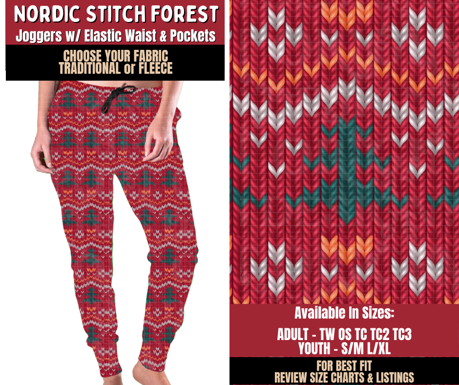 Preorder! Closes 9/7. ETA Dec. Nordic Stitch Forest Joggers Choose Fleece or Traditional