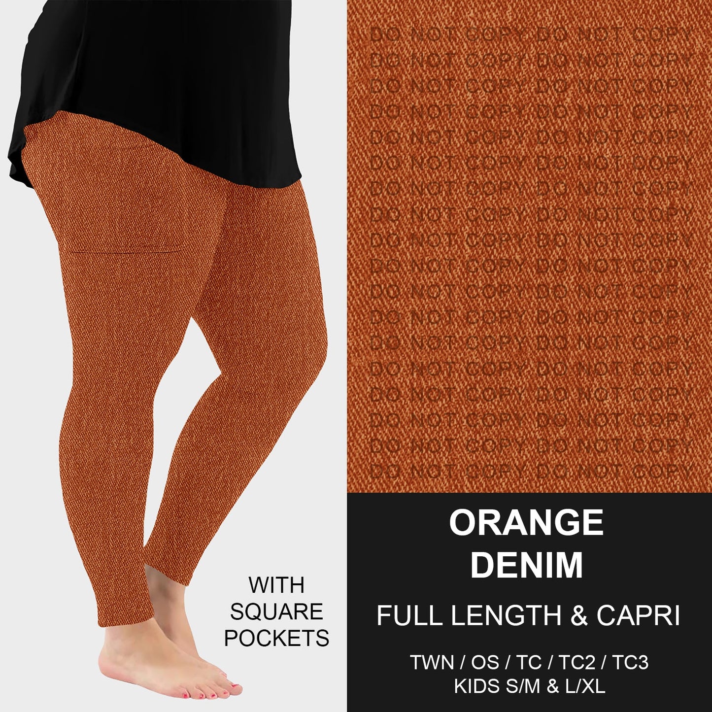 B301 - Preorder Orange Faux Denim Leggings w/ Pockets (Closes 7/19. ETA: late Sept.)