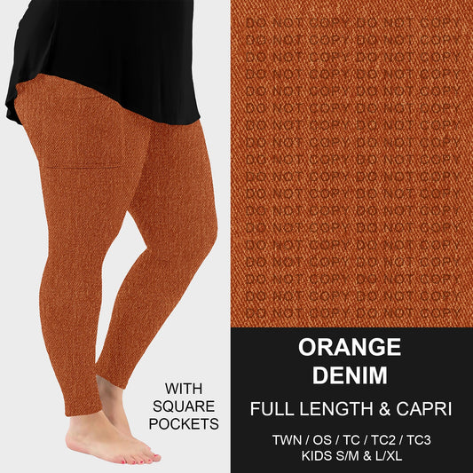 B301 - Preorder Orange Faux Denim Leggings w/ Pockets (Closes 7/19. ETA: late Sept.)