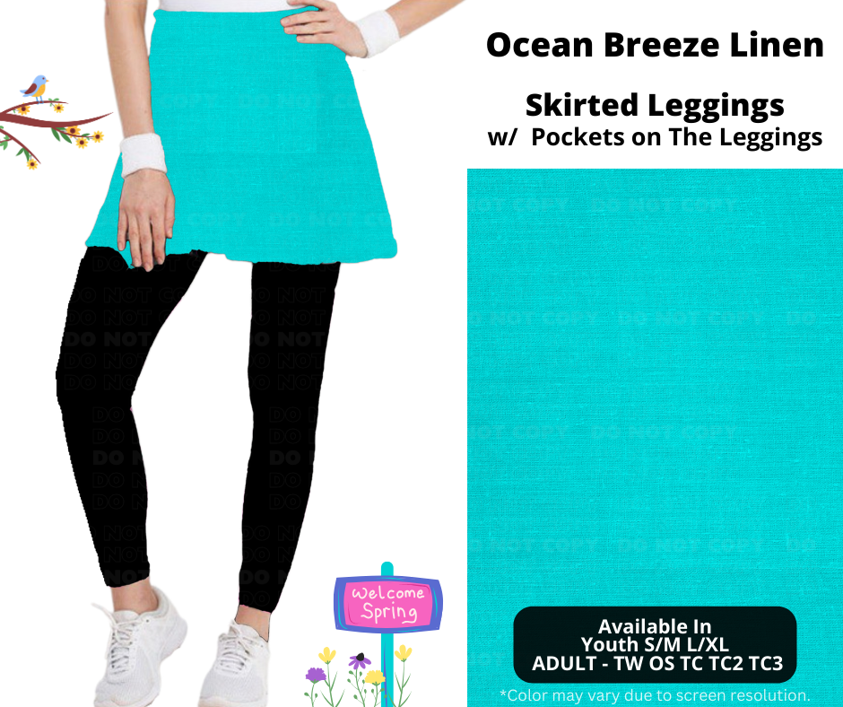 Preorder! Closes 1/15. ETA April. Ocean Breeze Linen Skirted Full Length Leggings w/ Pockets