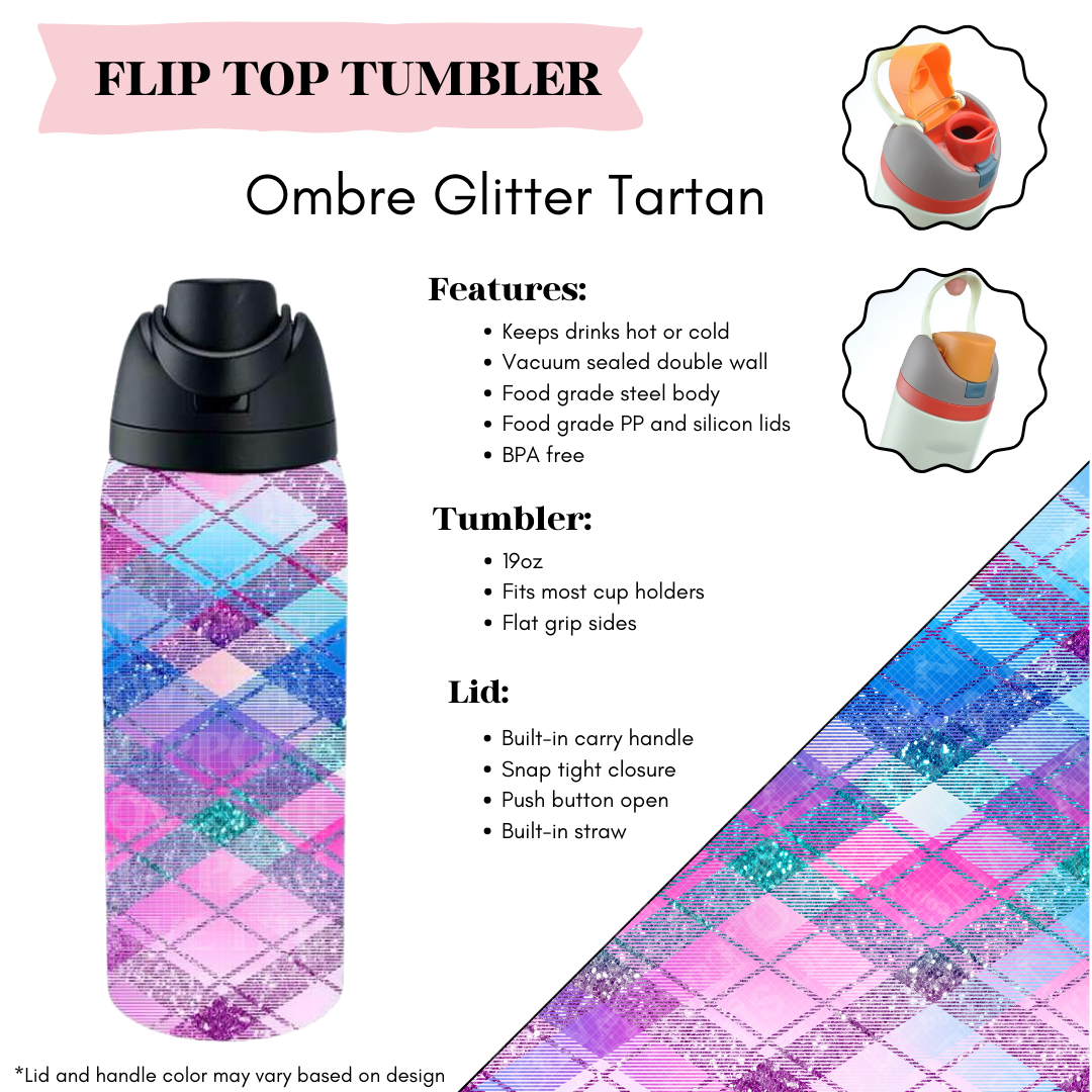 Preorder! Closes 3/20. ETA June. Ombre Glitter Tartan Flip Top Tumbler