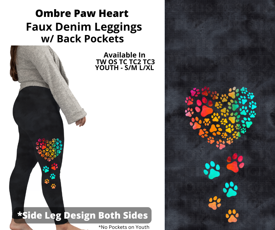 Preorder! Closes 3/19. ETA June. Watercolor Ombre Paw Heart Full Length w/ Side Leg Designs