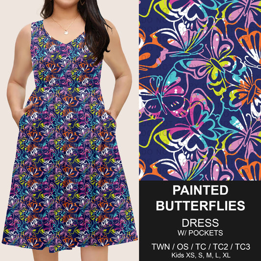 B275 - Preorder Painted Butterflies Sleeveless Pocket Dress (Closes 2/25. ETA: early May)
