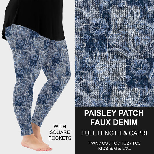 B256 - Preorder Paisley Patch Faux Denim Leggings w/ Pockets (Closes 10/19. ETA: late Dec.)