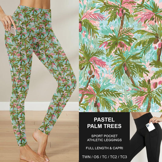 B282 - Preorder Pastel Palm Trees Sport Pocket Leggings (Closes 3/29. ETA: early June)