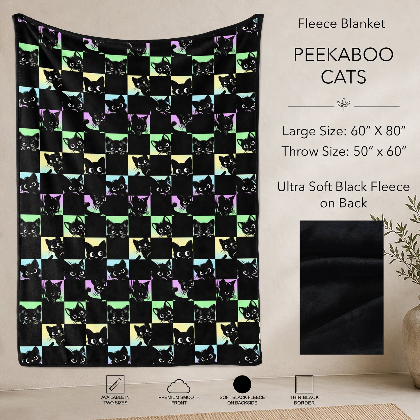 B304 - Pre-Order Peekaboo Cats Fleece Blanket (Closes 7/31. ETA: early Oct)