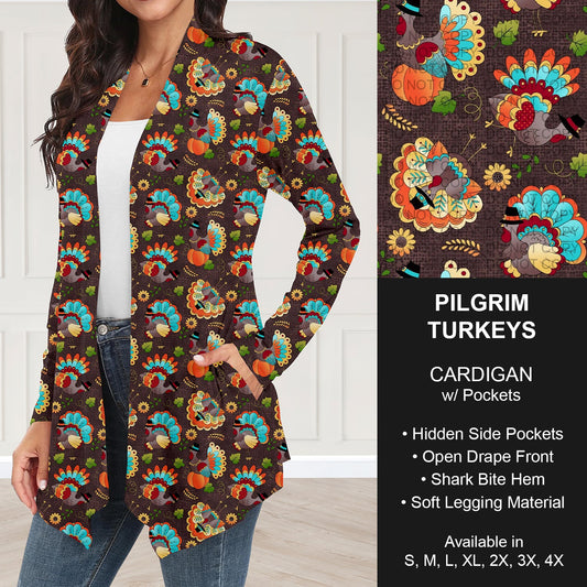 B250 - Preorder Pilgrim Turkeys Cardigan w/ Pockets (Closes 9/07. ETA: early Nov.)