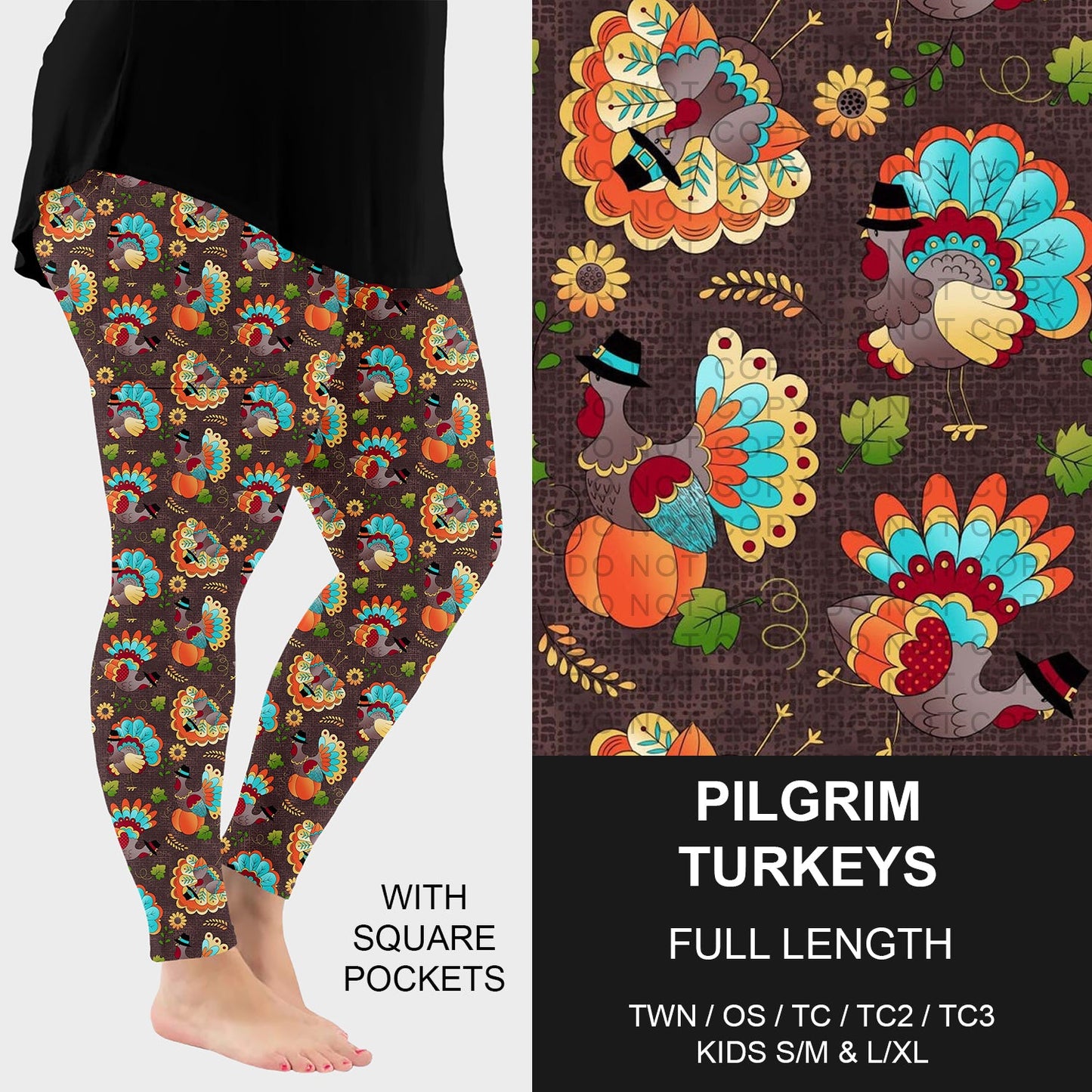 B250 - Preorder Pilgrim Turkeys Leggings w/ Pockets (Closes 9/07. ETA early Nov.)
