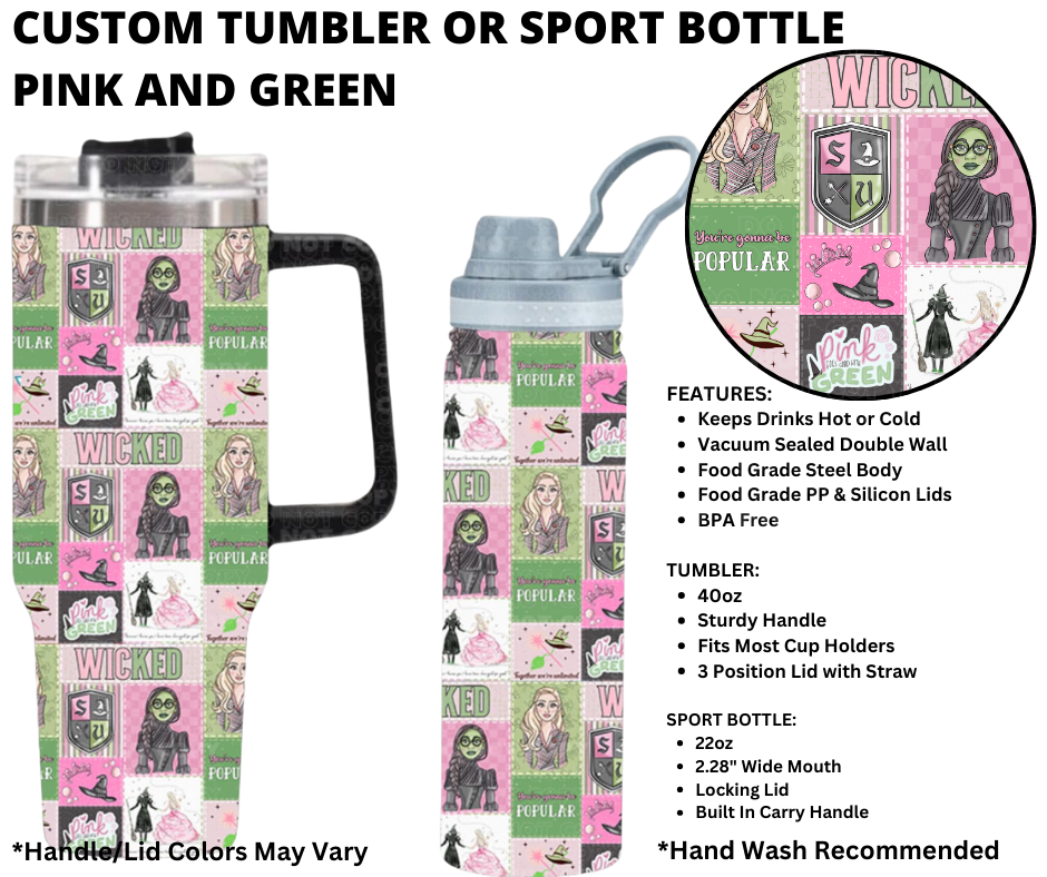 Preorder! Closes 1/1. ETA March. Pink and Green Custom Tumbler or Sport Bottle